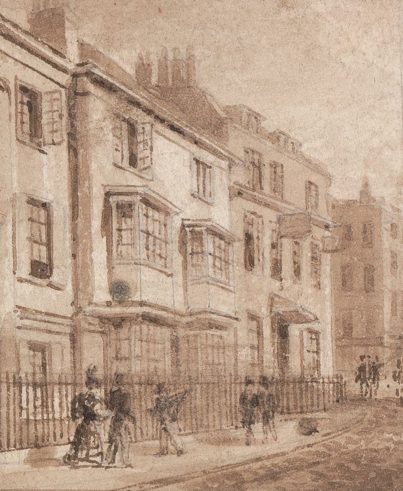 Clerkenwell Close by Thomas Hosmer Shepherd, watercolor on paper, features gnarled trees and urban architecture.