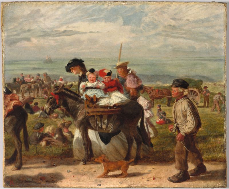 Cena de gênero com crianças em um burro, pintura a óleo de Arthur Boyd Houghton