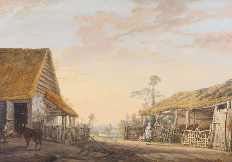 Afternoon de Paul Sandby, acuarela sobre papel que representa un río tranquilo y un bosque