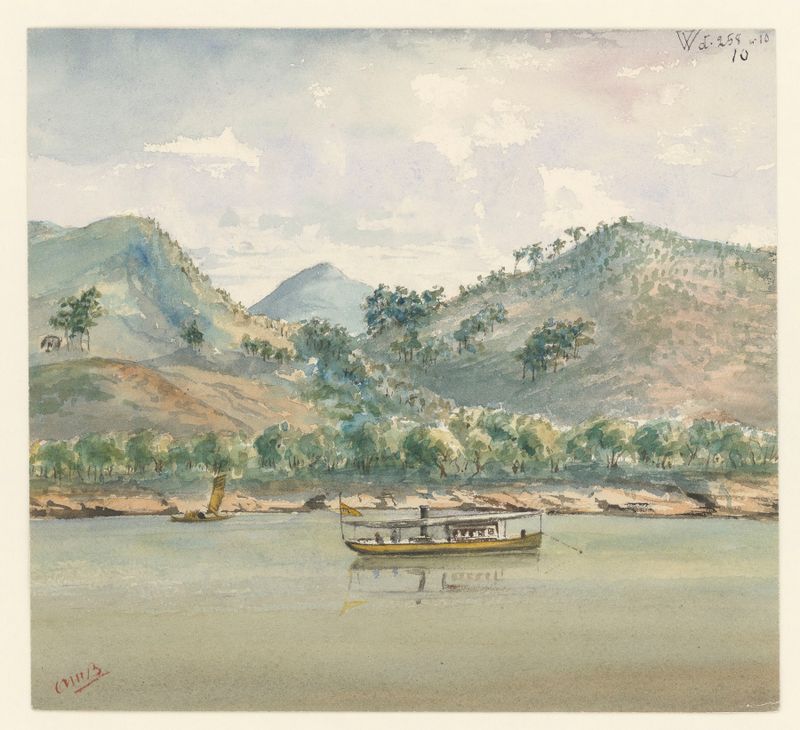 Watercolor on paper by Auguste Mouillesaux de Bernières depicting a serene landscape