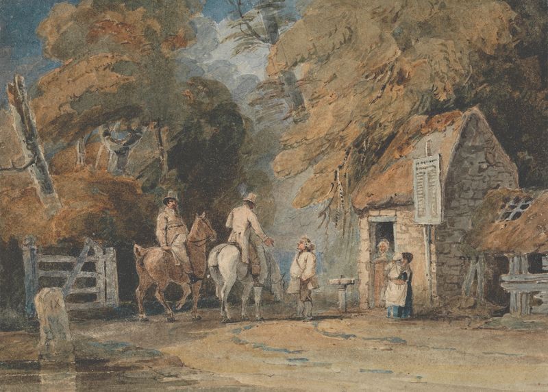 Country Toll House by Luke Clennell, depicting a rustic toll house in golden light, oil painting.