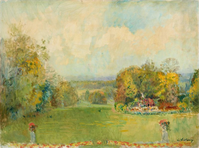 Le Jardin du Docteur Viau by Albert Charles Lebourg, oil on canvas depicting a tranquil garden.
