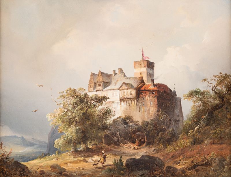 Castle in stormy landscape, oil painting by Carl Hilgers