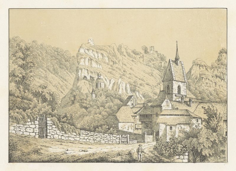 Paisaje de St. Ursanne, óleo sobre lienzo de Johann Friedrich Wagner