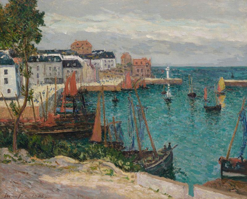 Escena marina con barcos en el agua, pintura al óleo de Maxime Maufra