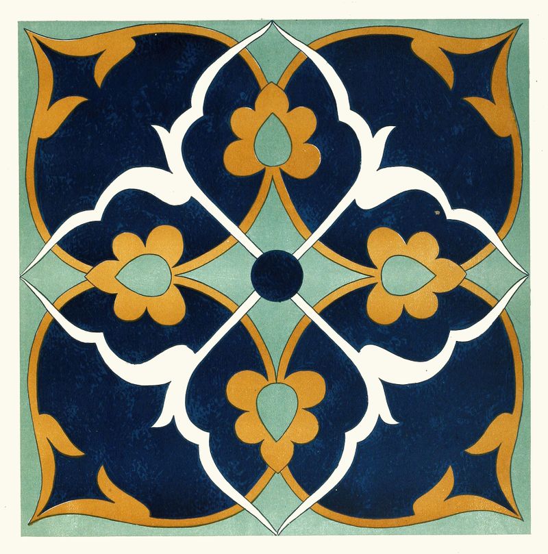 Ceramic ornamental tiles by Afghan Boundary Commission featuring intricate geometric patterns.
