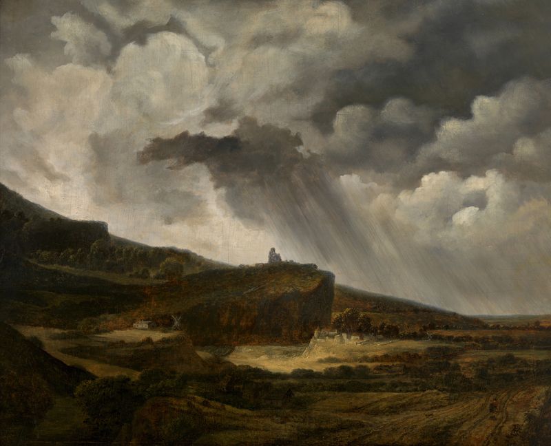 Paisaje de Montmartre al atardecer, óleo sobre lienzo de Georges Michel