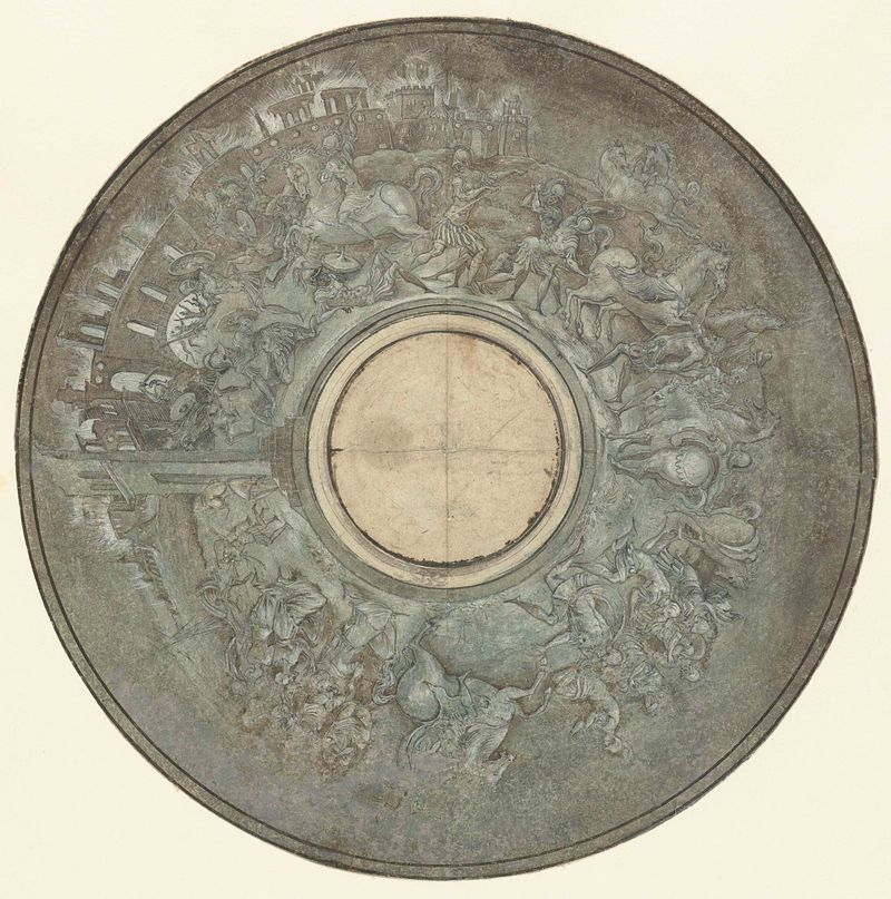 Engraving by Etienne Delaune depicting a tazza and the Trojan War