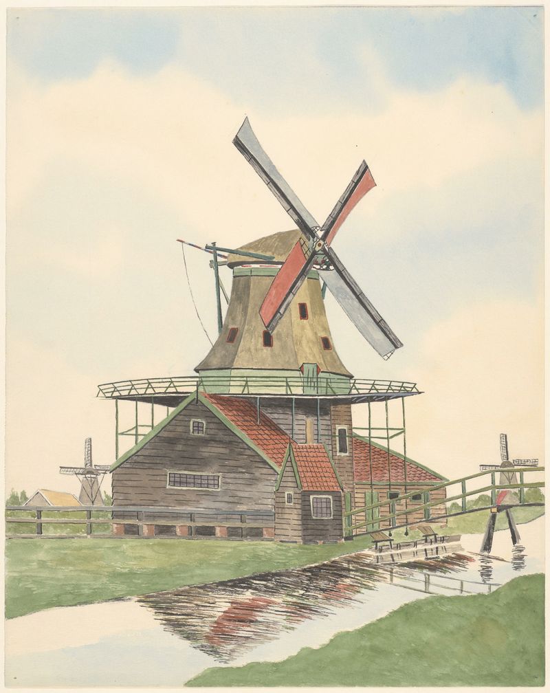 Paisaje con molino y cielo suave de Johannes Nicolaas Eijman, pintura al óleo