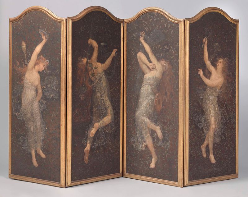 Screen with Dancing Figures, óleo sobre lienzo de Unknown Artist que representa ninfas
