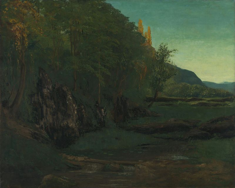 Landscape From Jura de Gustave Courbet, pintura a óleo que retrata colinas e céu.