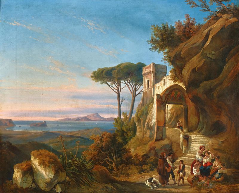 Capo Miseno by Consalvo Carelli, oil on canvas depicting a serene marine landscape with sea and sky.