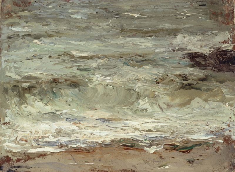 Cena marinha com ondas cintilantes, óleo sobre tela de Alfred Philippe Roll