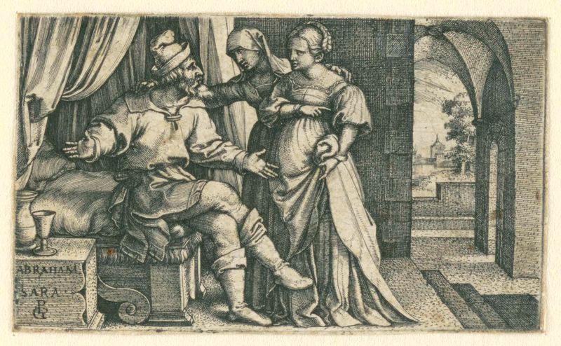 Gravura de Georg Pencz mostrando Sara apresentando Hagar a Abraão.