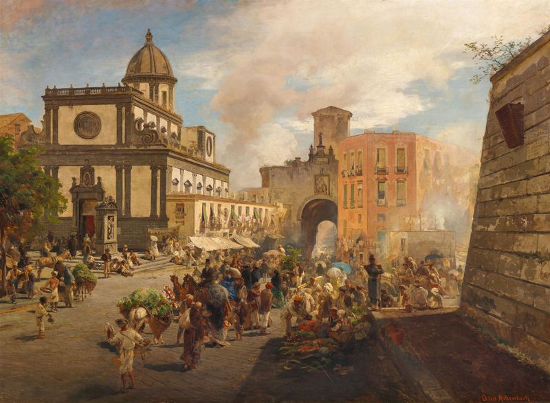 Santa Caterina a Formiello und Porta Capuana, pintura a óleo de Oswald Achenbach