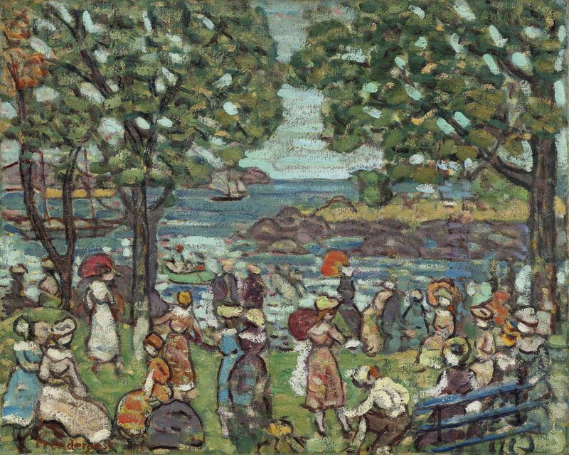 Salem Cove de Maurice Prendergast, pintura a óleo com figuras em uma paisagem costeira