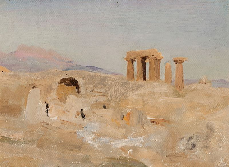 Paisaje con el Templo de Apolo y el Monte Parnaso de Jan Ciągliński, óleo