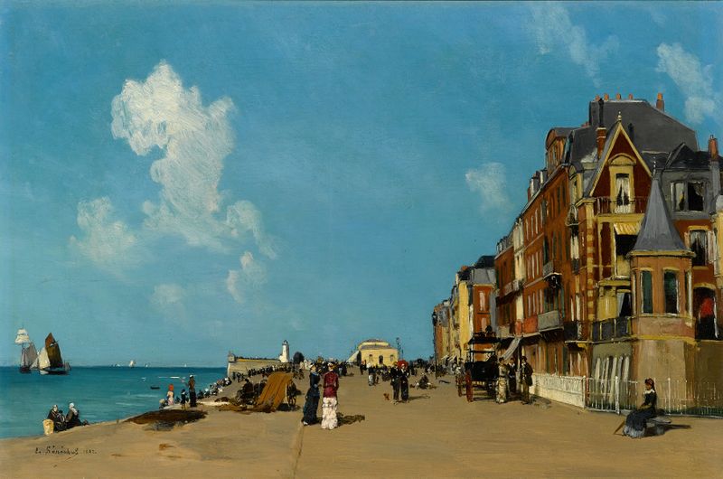 Figures on a promenade, oil painting by Gustave-Édouard Le Sénéchal de Kerdréoret