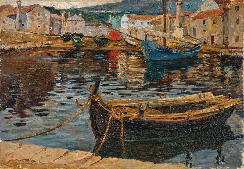 The Harbour of Kraljevica by Menci Clement Crnčić, oil on canvas depicting swirling waves.