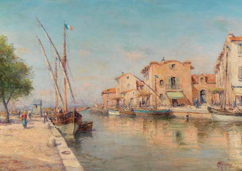 Marine scene depicting sunlight on water by Charles Malfroy, oil painting