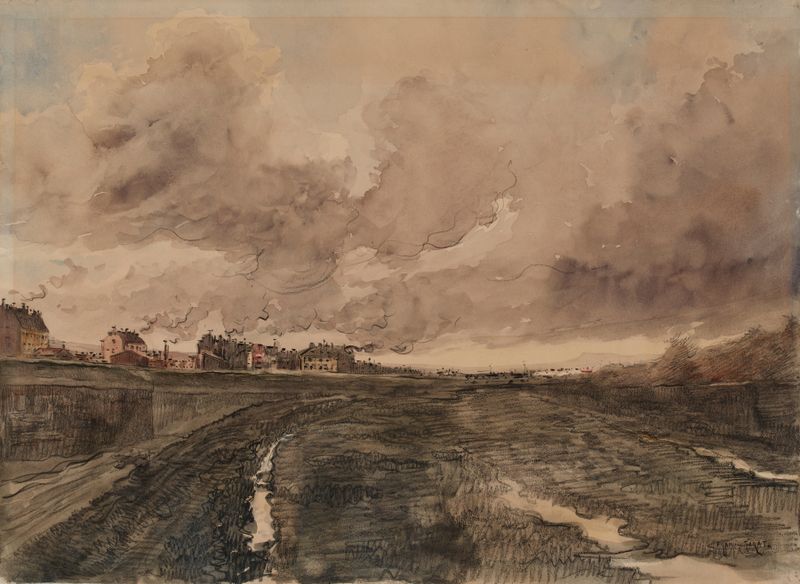 Landscape depicting a boulevard with buildings, by Francis Garat.