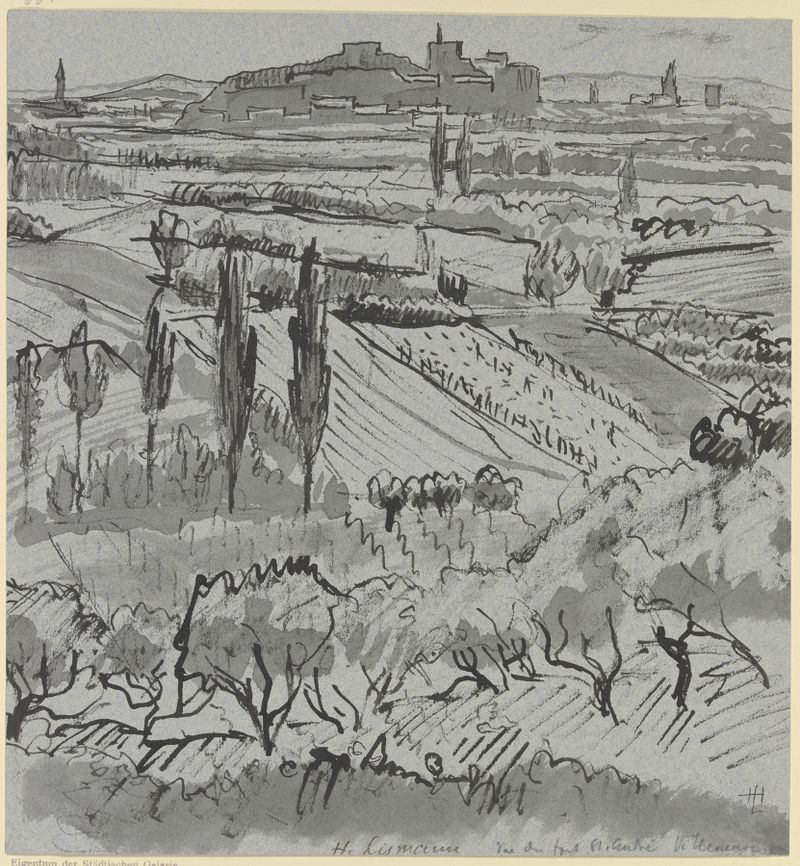 Blick auf Fort St. André bei Villeneuve de Hermann Lismann, óleo sobre lienzo que representa un paisaje tranquilo.