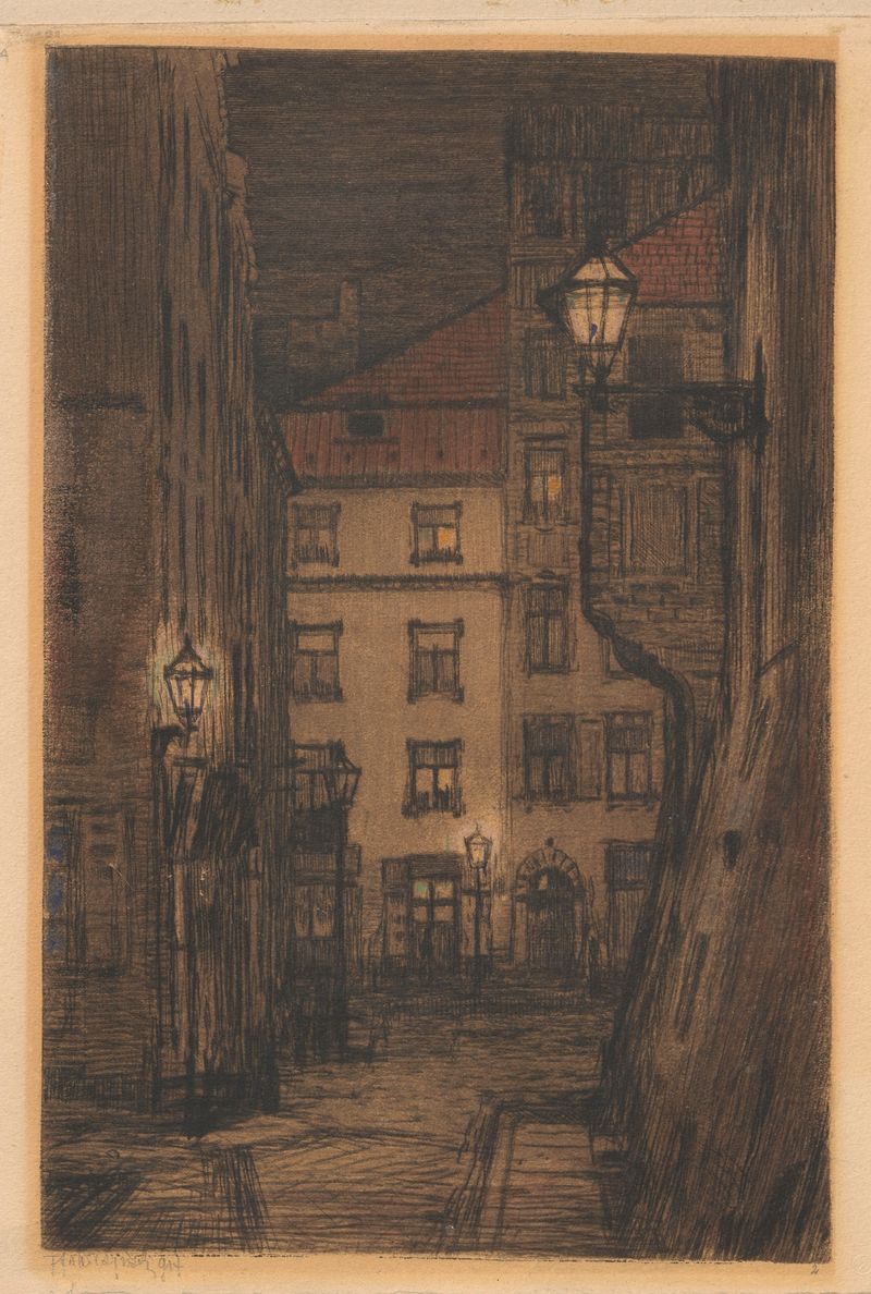 Vista de la Plaza del Mercado desde la Calle Wąski Dunaj de Feliks Jabłczyński, medio desconocido