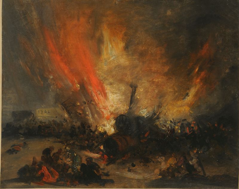 Explosión de una locomotora by Genaro Pérez Villaamil, depicting wreckage in an unknown medium.