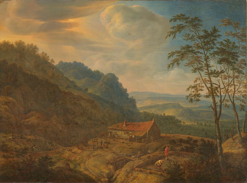 Landscape with farmhouse by Herman Saftleven, oil painting