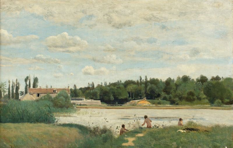 Figura nua em um banho, cercada por água, de Jean-Baptiste-Camille Corot, pintura a óleo