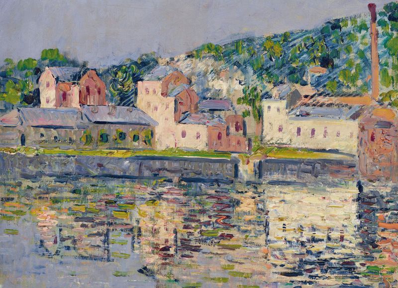 Óleo sobre lienzo de Gustave Loiseau que representa un paisaje de pradera vibrante.