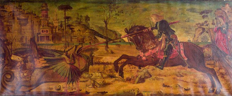 St. George Killing the Dragon, oil painting by Robert David Gauley