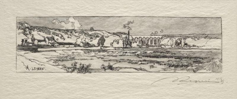 Paisaje con reflejos en el agua en óleo sobre lienzo de Auguste Louis Lepère