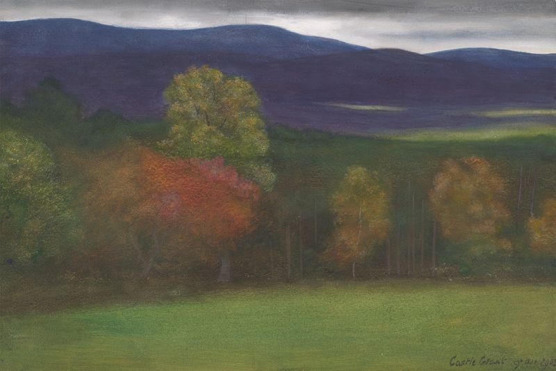 Castle Grant de Edward Clifford, pintura al óleo que representa un paisaje histórico con ruinas y estructuras de piedra.