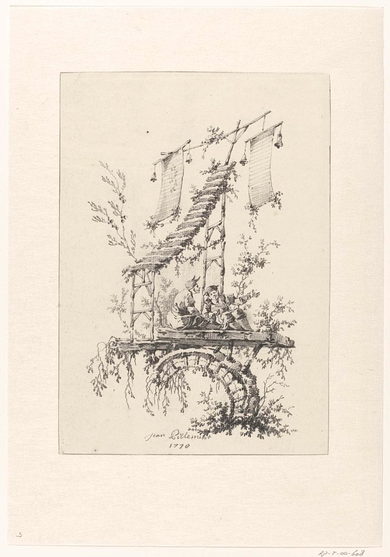 Ornamentale compositie in chinoiserie-stijl by Jean Baptiste Pillement, oil on canvas