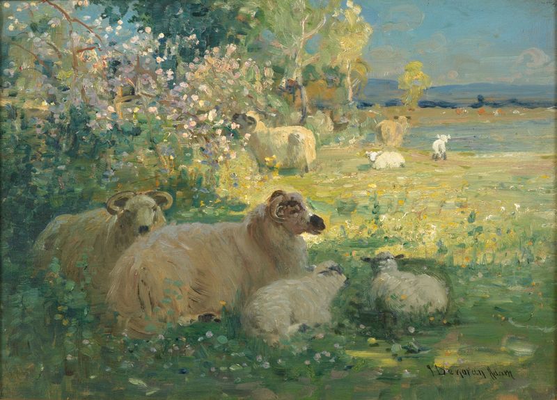 Paisaje de Joseph Adam, pintura al óleo que representa un paisaje sereno con colores apagados.