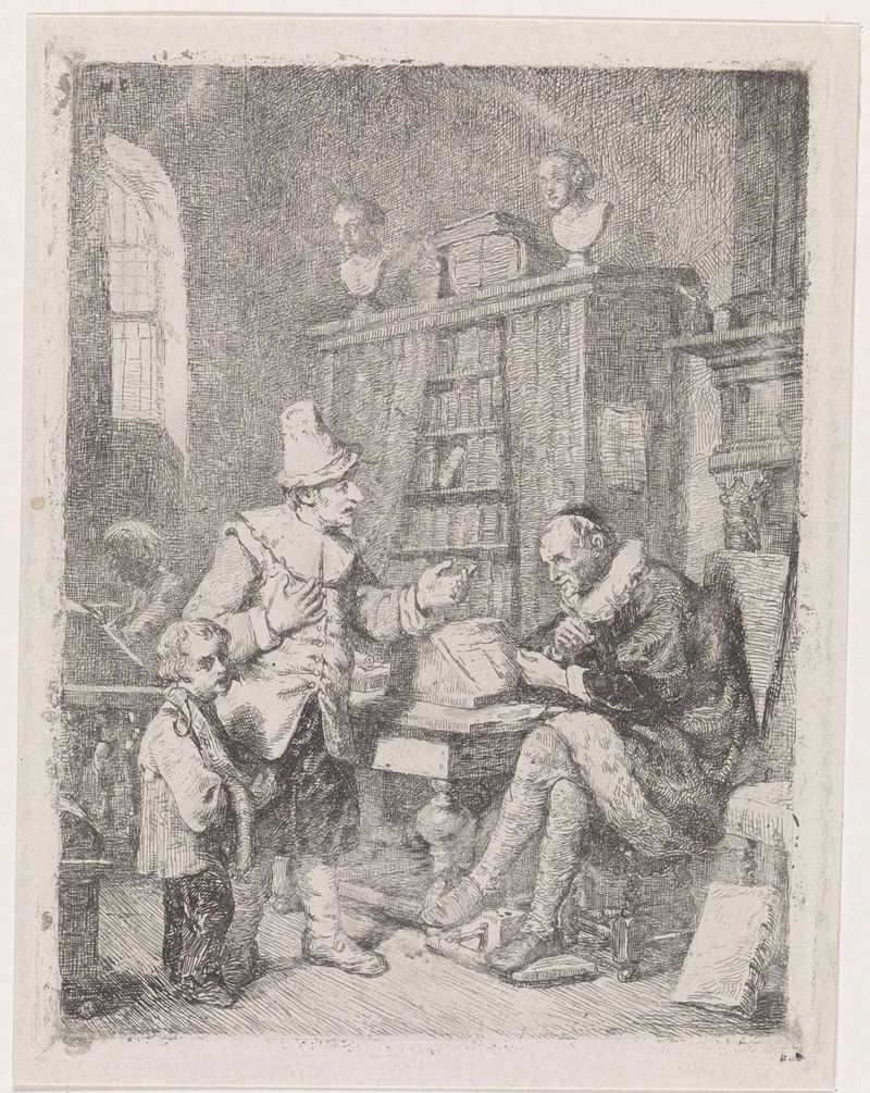 Etching by David van der Kellen depicting a woman in contemplation, 1837-1882