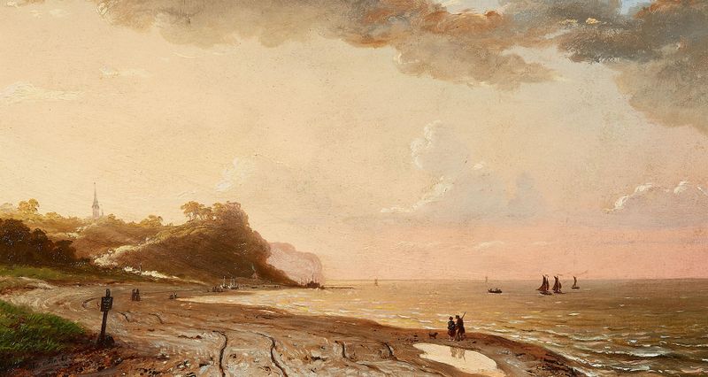 Paisagem costeira com horizonte e reflexos, pintura a óleo de Johann Georg Meyer von Bremen