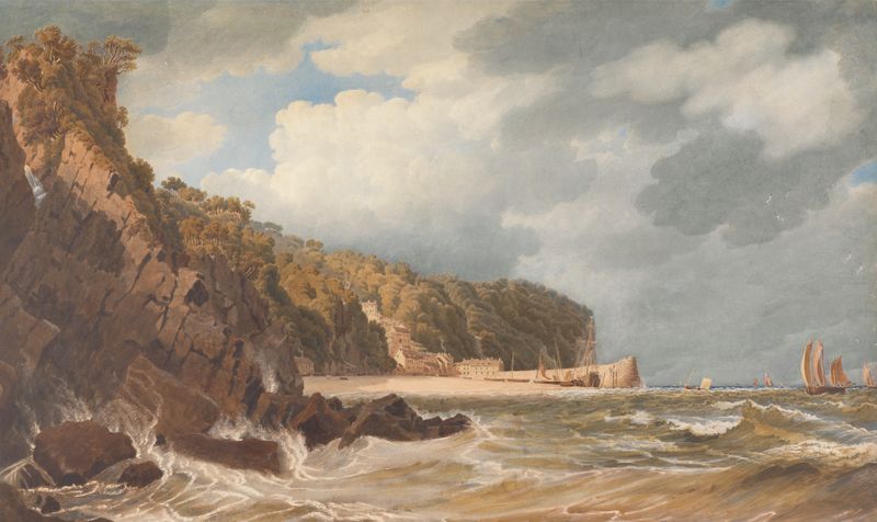 Clovelly, North Devon by William Turner of Oxford, oil on canvas depicting a tranquil village landscape.