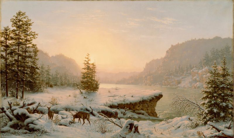 Paisaje invernal con suelo cubierto de nieve y árboles de Mortimer L. Smith