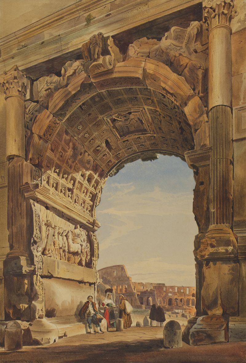 The Arch of Titus and the Coliseum, Rome by Thomas Hartley Cromek, oil painting