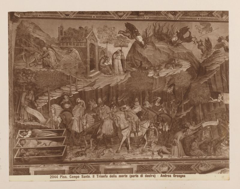 albumen print by Giacomo Brogi depicting a religious fresco with figures and light