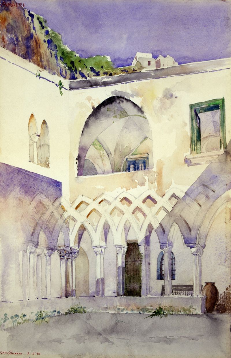 Pátio do Mosteiro Capuchinho, Amalfi de Cass Gilbert, realismo, retratando uma arquitetura serena