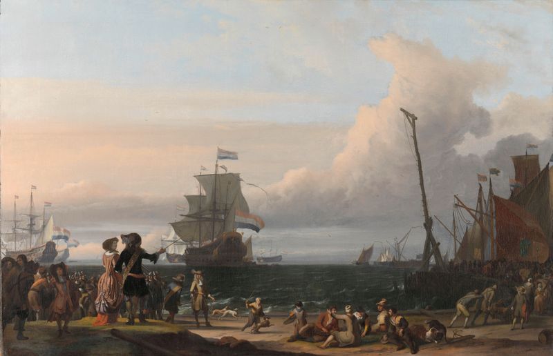 Dutch Ships in the Roads of Texel, oil on canvas by Ludolf Backhuysen