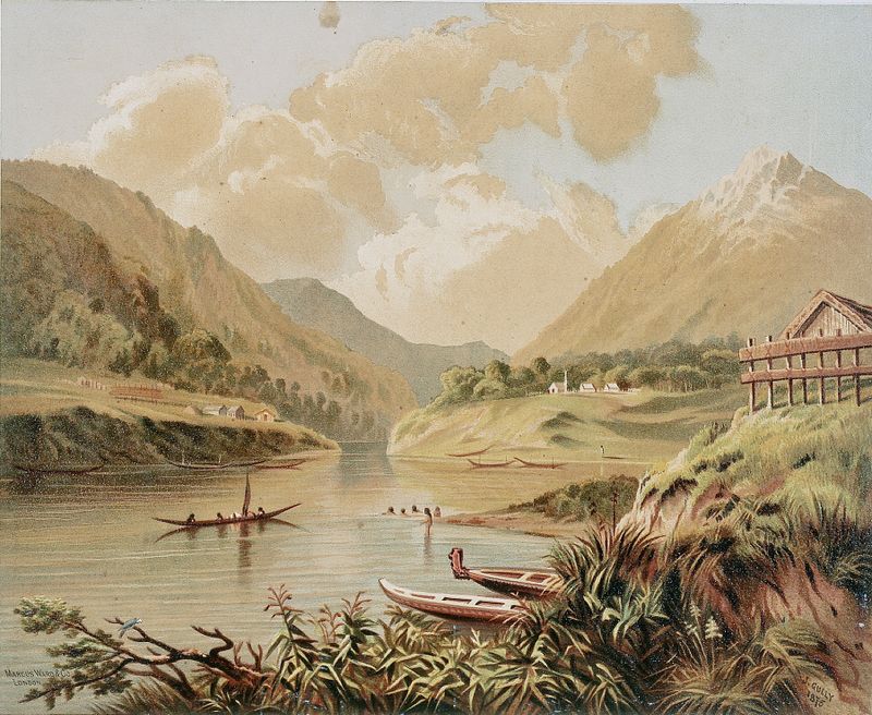 Upriver scene in Wanganui, oil on canvas by John Gully