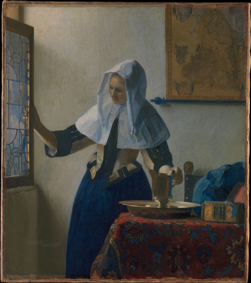 Young woman holding a water pitcher, oil on canvas by Johannes Vermeer