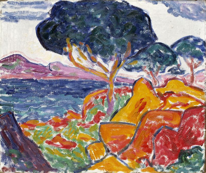 Impressionist landscape by Carl Newman, featuring gentle hills and a pastel sky.