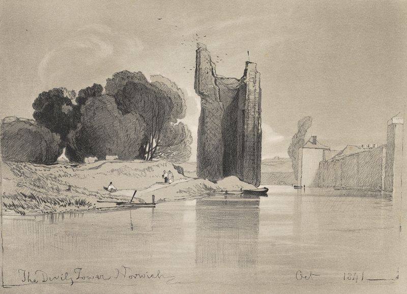 The Devil’s Tower, watercolor on paper by Miles Edmund Cotman, featuring swirling clouds and a tower.