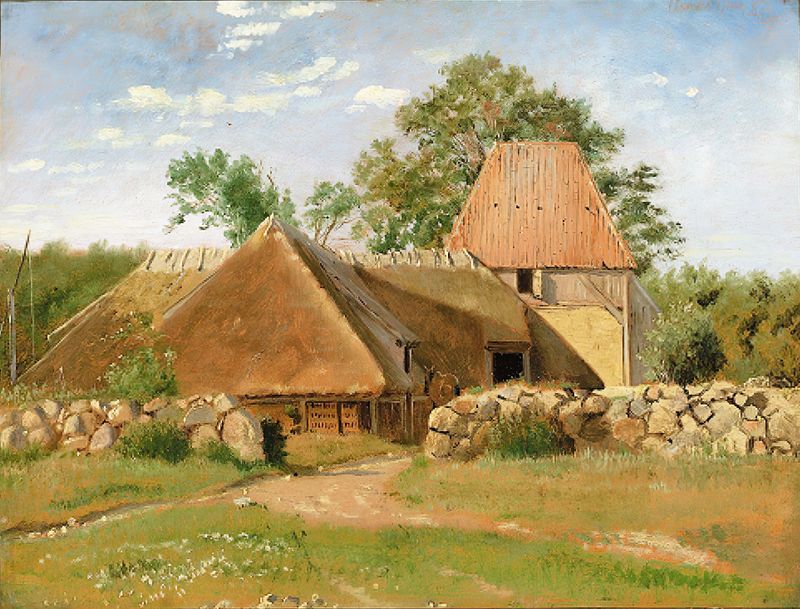 Paisaje de fosas de arcilla y cielo de Johan Thomas Lundbye, pintura al óleo