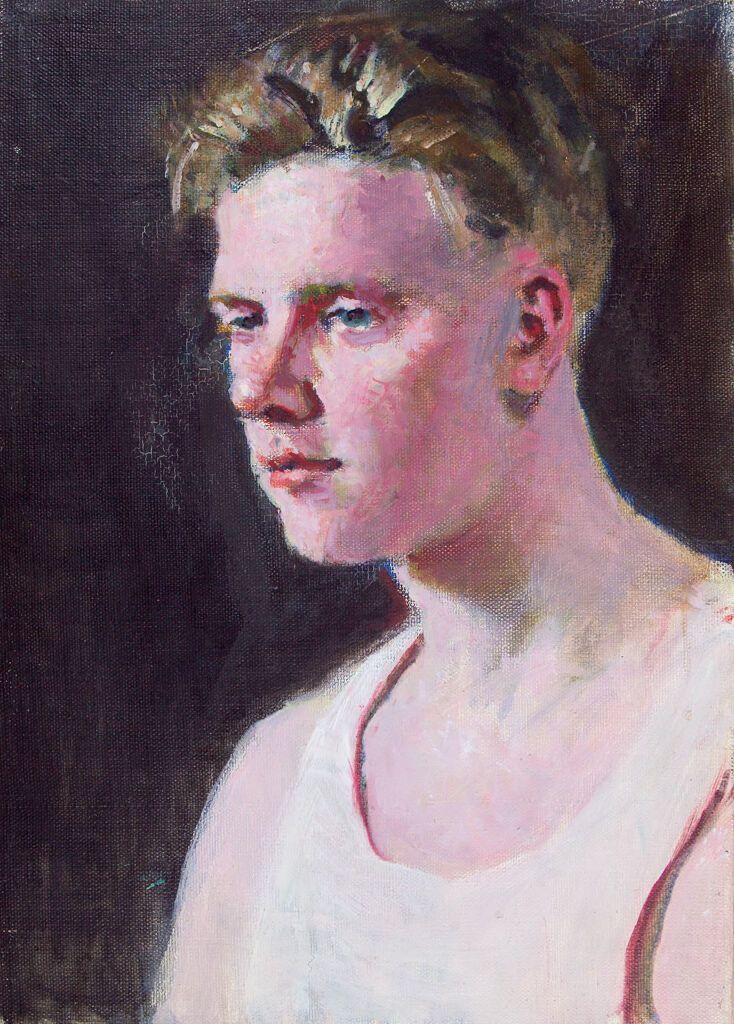 Retrato de um jovem em camiseta branca, óleo sobre tela de Denman Waldo Ross